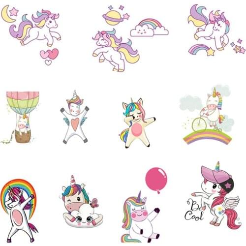 Unicorn Cloth Patches Heat Transfer Stickers For T Shirt Diy Children Striped Badge Thermo Stickers For Fabric Patterned Patch