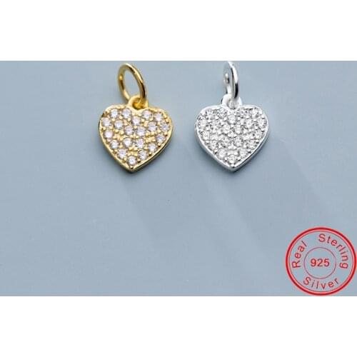 UQBing 8.5*8*1.5mm Gold /Silver Color CZ Stone Lovely Heart Charms Pendant Diy Jewelry Necklaces