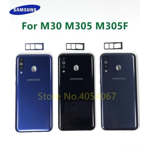 For Samsung Galaxy M30 M305 M305F Back Cover Battery Door Plastic Housing Rear Case Lid Shell SIM Card Tray Camera Lens Parts