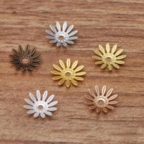 200 PCS 10mm Metal Brass Filigree Daisy Flower Bead Caps Connectors DIY Components For Jewelry Making