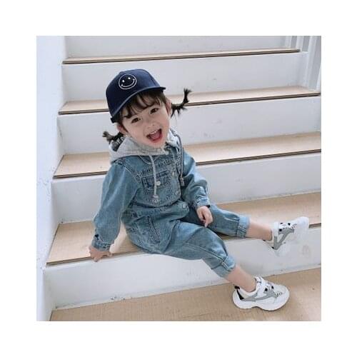 2-7 years childrens clothing new Hong Kong style summer boys and girls baby trendy denim jumpsuit hat removable jacket rompers