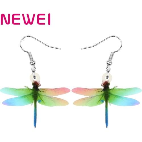 Newei Acrylic Lovely Dragonfly Earrings Long Aesthetic Insect Animal Dangle Drop For Women Girls Fashion Gift Summer Decoration