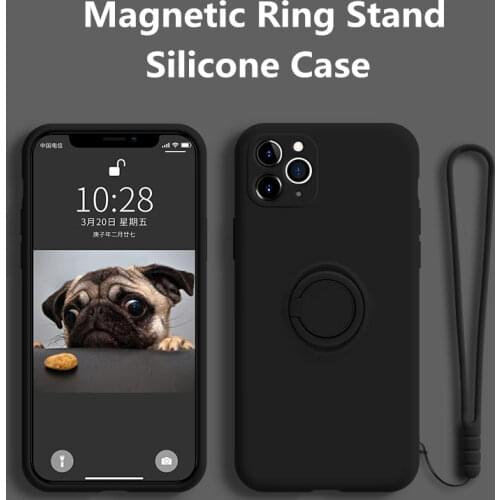 Liquid Silicone Case For iPhone 12 XR X XS Max 7 8 Plus Silicone With Ring Holder Magnetic Cover For iPhone 11 Pro Max Fundas