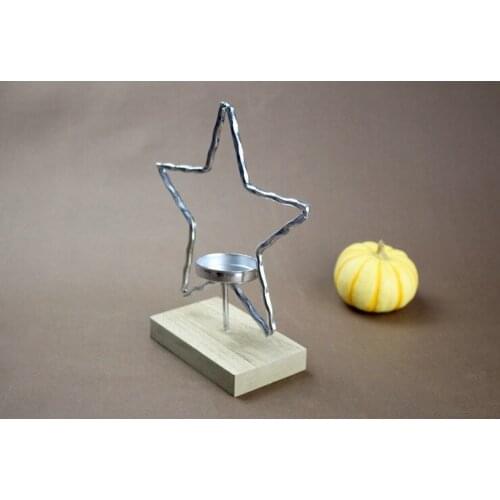 1PC Star Christmas Tree Iron Candle Holder Candlesticks Stand Party Wedding Festival with Wodd Stand MK021