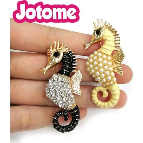 10pcs New Design High Quality Rhinestone enaml and rhinestone pearl Brooches For Wedding Seahorse Brooch pin