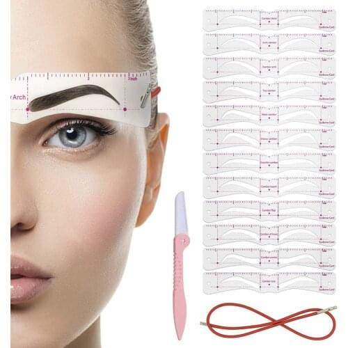 12pcs/set Reusable Eyebrow Stencil Set Eye Brow Diy Drawing Guide Styling Shaping Grooming Template Card Easy Makeup