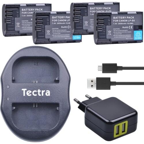 4Pcs LP-E6 LP E6 LP-E6N Li-ion Bateria +USB Dual Charger+AC Adapter for Canon EOS 5DS 5D Mark II Mark III 6D 7D 60D 60Da 70D 80D