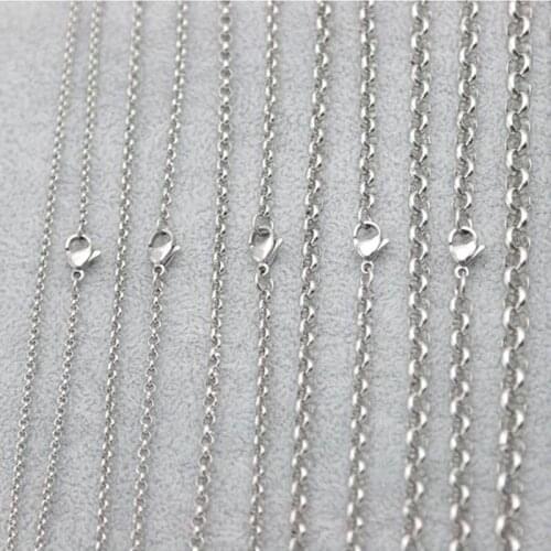 5pcs 316 Stainless Steel 2 2.5 3 4 5 6 7 8 9 10 12mm 24inch rolo necklace Chains for lockets Pendant Women Men