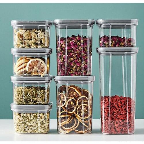 600-2000ml Rotating Button Design Plastic Storage Container Thickened Sealed Jar Stackable Snack Coffee Bean Biscuit Crisper