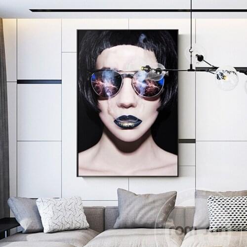 Abstract Cool Punk Girl Canvas Cuadros Hipster Girl Poster Print Modern Saxy Women Wall Art Painting for Living Room Bedroom HD