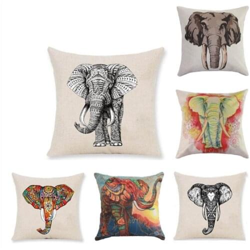 Hap-deer Elephant Cushion Cover Bohemian Pastel Floral Pillow Case Microfiber Soft Throw Cover Square Cotton Linen 45x45