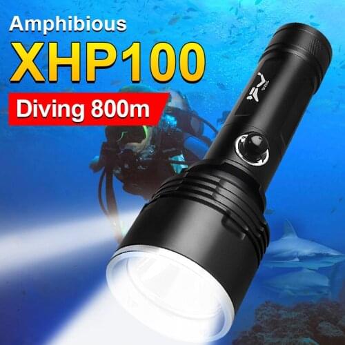 Newest XHP100 Professional Scuba Diving Flashlight Powerful Underwater Lamps IPX8 Waterproof Led Torch Rechargeable Diving Light