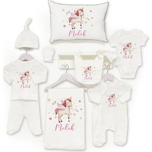 Personalized Organic Cotton Fabric Girl Boy Baby 11-Pcs Jumpsuit Set Custom Clothes Winter Spring