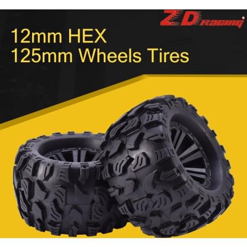 2pcs ZD Racing 12mm HEX and 125mm Wheels Tires For 1/10 Monster Truck Off Road HPI HSP Savage XS TM Flux LRP