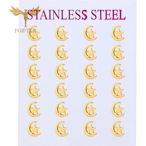 Wholesale Moon and Star Earrings Set for Men Women Girls Stainless Steel Gold Stud Earrings