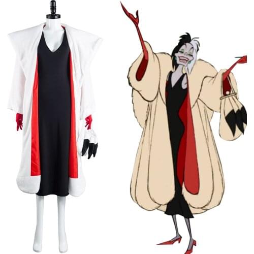 Cruella De Vil Cosplay Costume Dress Outfits Halloween Carnival Suit