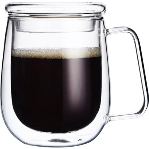 Borosilicate Transparent Glass Mug with Lid Double Wall Glass Coffee Cup Household Office Water Milk Green Tea Beer Drinkware