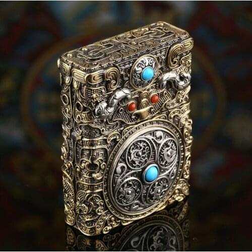 Brass Kerosene Lighter Pure Copper Style Five Elements Four Elephant Rotary Turntable With Zorro Liner Collection Gift Craft