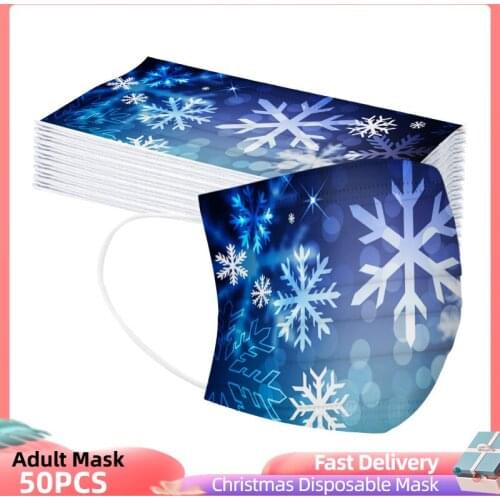 10/20/50/100pcs Mascarillas Adult Christmas Snowflake Print Disposable 3 Layer Earring Face Mask Halloween Mask Cosplay
