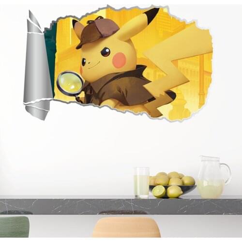 Cartoon 3D Pokemon Animals Wall Stickers For Bedroom Girls Room Kindergarten Home Decoration Diy Hole Wall Mural Pvc Decals
