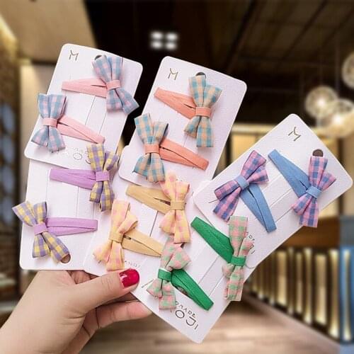 New Childrens BB Clip Paired Suit Hair Accessories Color Matching Checkered Bowknot Girl Hairpin Cute Women Headdress
