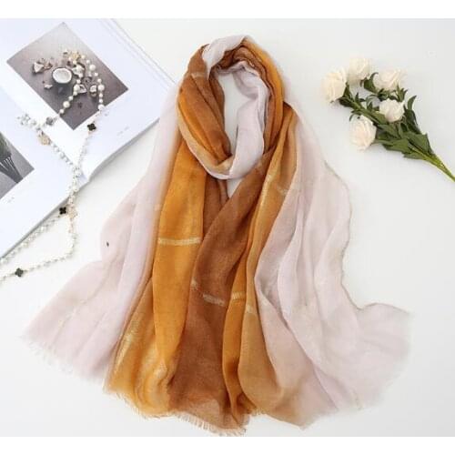 2020 New Fashion Design Women Scarf Hijab Thin Design Two Tones Shawl Scarf Gold Thread Head Scarves Wraps With Fringe