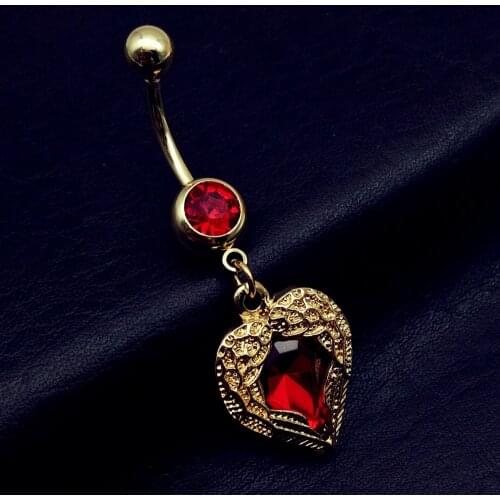 Charming Body Piercing Jewelry Heart Wings Shaped stainless steel Belly button piercings Red Rhinestones Inlaid body jewelry