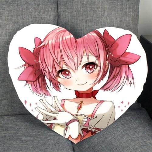 Custom Kaname Madoka Pillow Case Heart Shaped Zipper Pillow Cover Satin Soft No Fade Pillow Case Home Textile Decorative