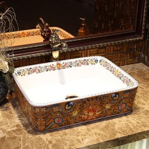 Rectangular China Artistic Handmade Art wash basin Ceramic Counter Top Wash Basin Bathroom Sinks modern ceramics wash basin