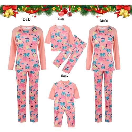 Christmas Family Matching Pajamas Set Dinosaur Print Father Mother Son Daughter Nightwear Baby Romper Family Home Outfits