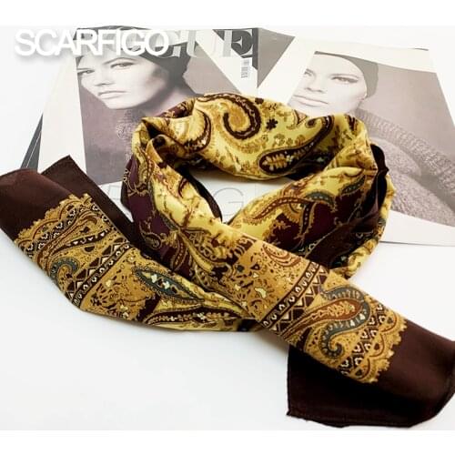 SCARFIGO 135*25CM 100% Silk Scarf Print Vintage Long Scarves 2020 New Fashion Women Neck Scarves