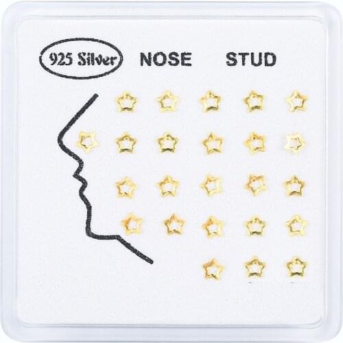 24pcs/pack 925 sterling silver Hollow out stars nose studs for women Elegant Gold nostril Accessories body piercing Jewelry new