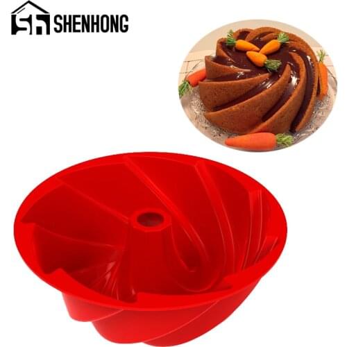 SHENHONG 9 Inch Savarin Chiffon Cake Molds Kitchen Dessert Baking Tools Wave Pattern Chimney Silicone Mould Pastry Bakeware