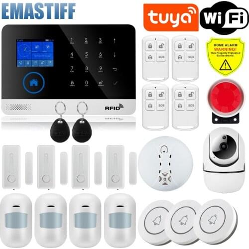 Wireless Tuya APP SIM GSM Home Burglar Security LCD Touch Keyboard Tuya WIFI GSM Alarm System Sensor kit Russian,Spanish Voice