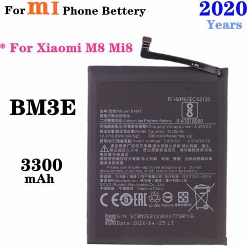 BM3E Replacement Battery For Xiaomi Mi 8 Mi8 M8 Phone Battery 3300mAh Original Capacity High Quality