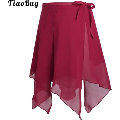 TiaoBug Women Asymmetric Chiffon Ballet Wrap Skirt Dance Skate Wrap Over Scarf With Waist Tie Dancewear