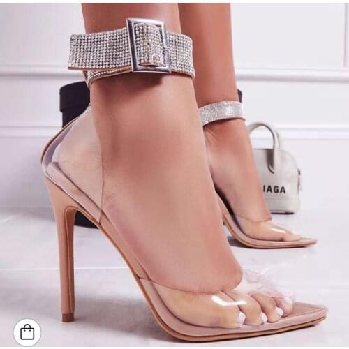 Summer Sexy Wedding Clear PVC Pumps Womens High Heels Buckle Bling Transparent Fashion Diamond Ladies Shoes Dress Party sandals