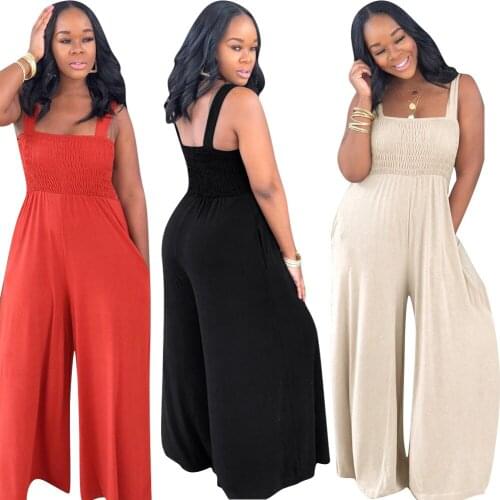 Solid Color Loose Strap Open Back Large Temperament Jumpsuit Womens Jumpsuit Can Be Worn for Picnic Party and Daily Appointment