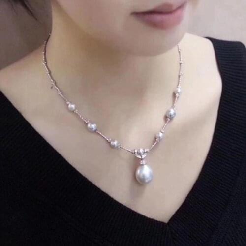 Gorgeous south sea 8-13mm white round pearl necklace pendant 18inch