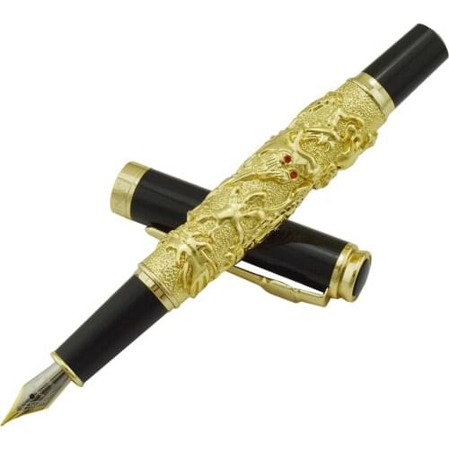 Jinhao Vintage Fountain Pen Auspicious Dragon Carving Heavy Pen, Iridium Fine Nib Noble Golden Business Office School Supplies