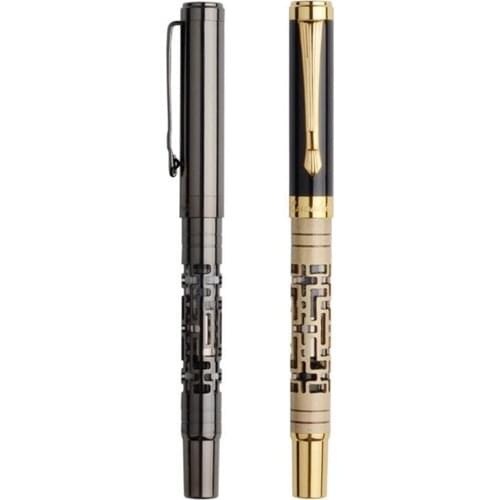 Vintage Luoshi 3108 Labyrinth Stainless Steel Fountain Pen Two Tone Nib 0.7mm Writing Business Graduation Gift Bronze/Obsidian