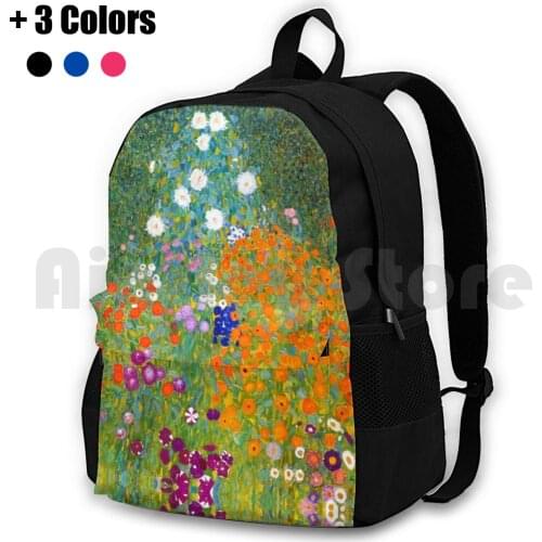 Flower Garden By Gustav Klimt Vintage Floral Outdoor Hiking Backpack Waterproof Camping Travel Gustav Klimt Floral Vintage