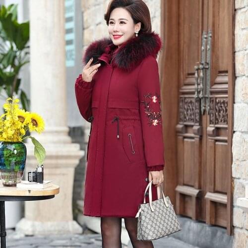 2021 Women Winter New Plus Size Middle-aged Long Jackets Female Hooded Cotton Coats Ladies Thick Warm Casual Mother Parkas U432