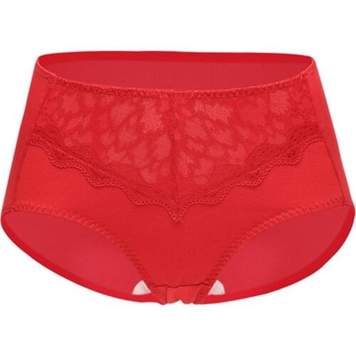 Plus Size Womens Abdomen Mid Wasit Panties Lace Cotton Briefs Comfortable Solid Underwear L XL XXL XXXL Red Black Beige Color