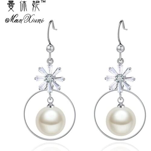Manxiuni women earrings Jewelry Brand Design Round Pearl Drop Earrings For Women 2018 New Accessories wedding Wholesale