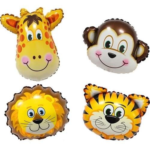 10pcs Animal head balloon Lion Tiger Mokey Cow Giraffe head foil balloon Kid gifts Helium balloon for Party Decoration