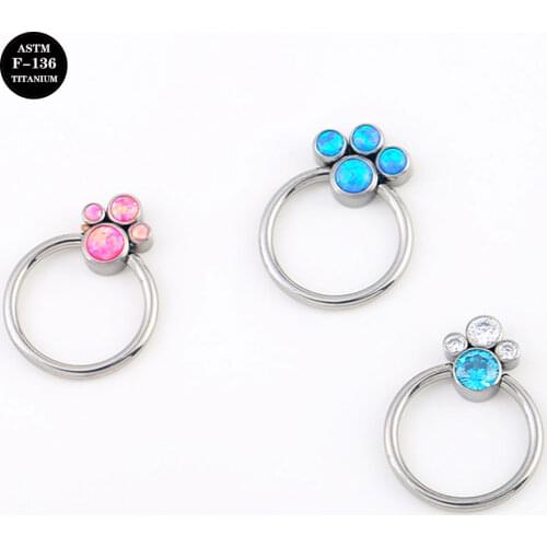 16G Implant Grade Titanium ASTM F136 Septum Nose Daith Piercing Ring Body Jewelry Opal Cubic Zircon