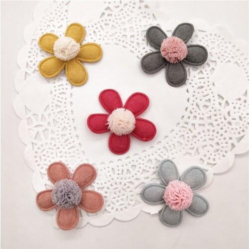 20pcs/lot Flower Shape with ball decoration Padded appliques for headwear decoration handmade hair clip accessories 4cm