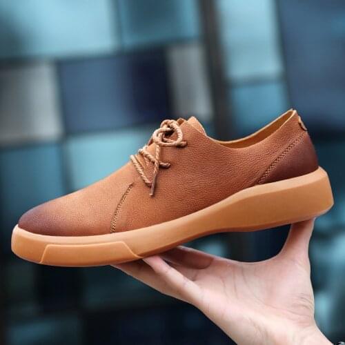 2020 Men Shoes Split Leather Casual Shoes Handmade Lace-up Men Loafers Comfort Walking Shoes Men Flats Moccasins Shoes Big Size
