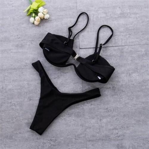 2021 NEW Women Sexy Bikini Set Solid Color Push Up Unpadded Brazilian Bikini Set Bandage Triangle Swimwear Sexy Bathing Suits